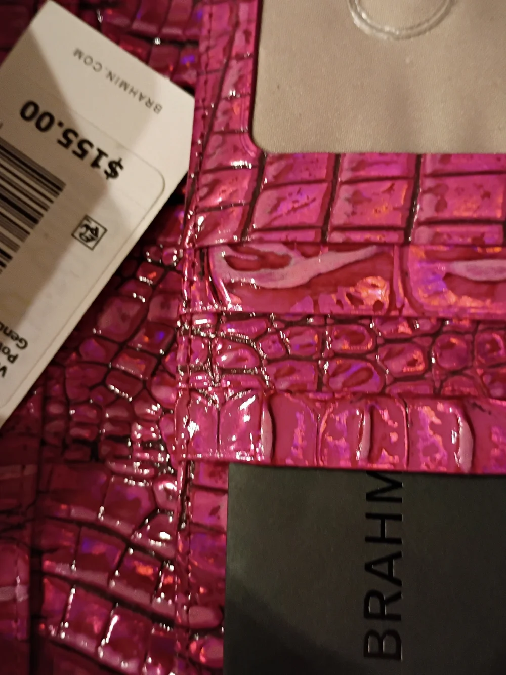 Brahmin Veronica Potion Hot Pink Croc-Embossed Leather Wallet NWT Gorgeous!! - Picture 9 of 10